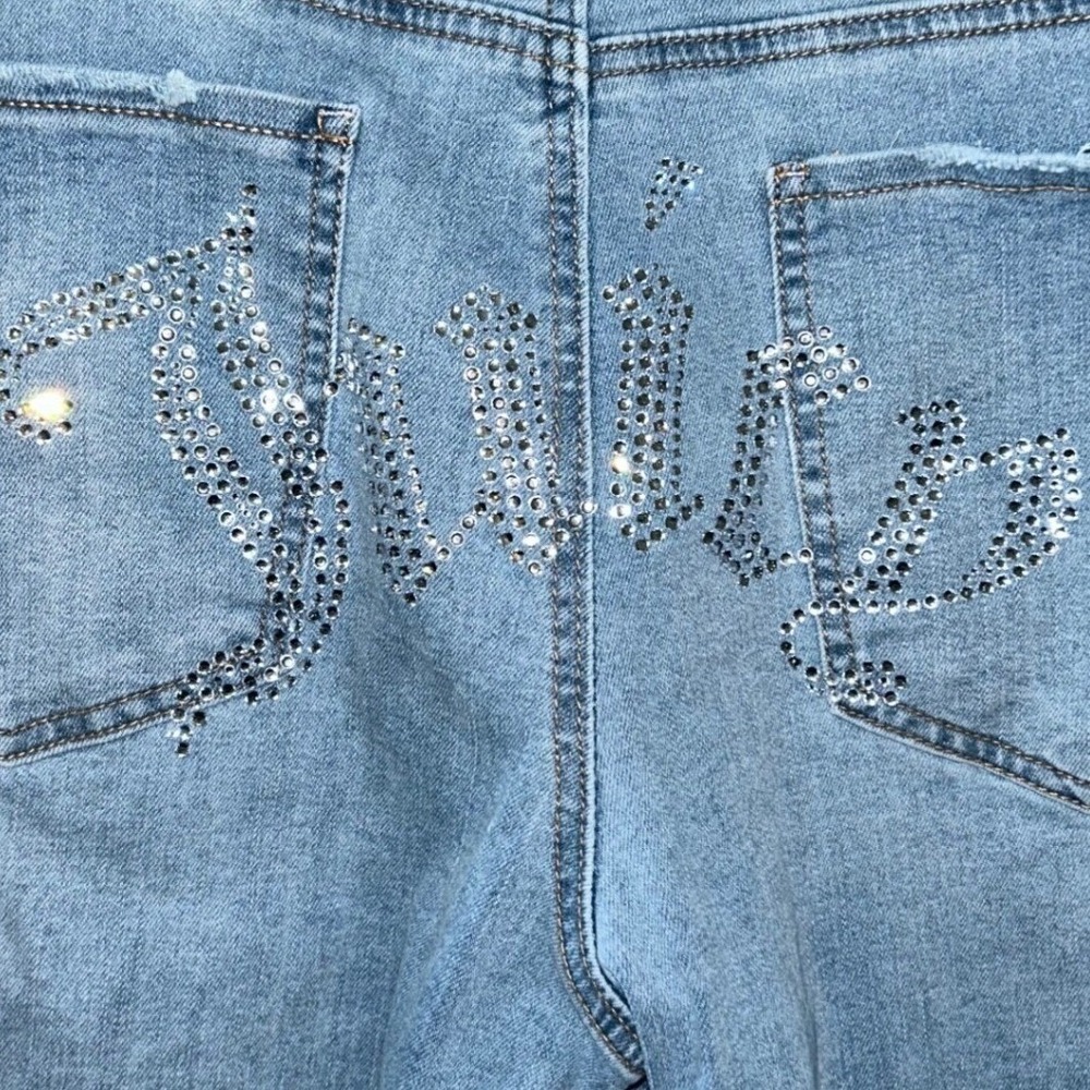 Juicy Couture Rhinestone Logo Wide Leg Carpenter Jeans Light Wash Blue 11/30